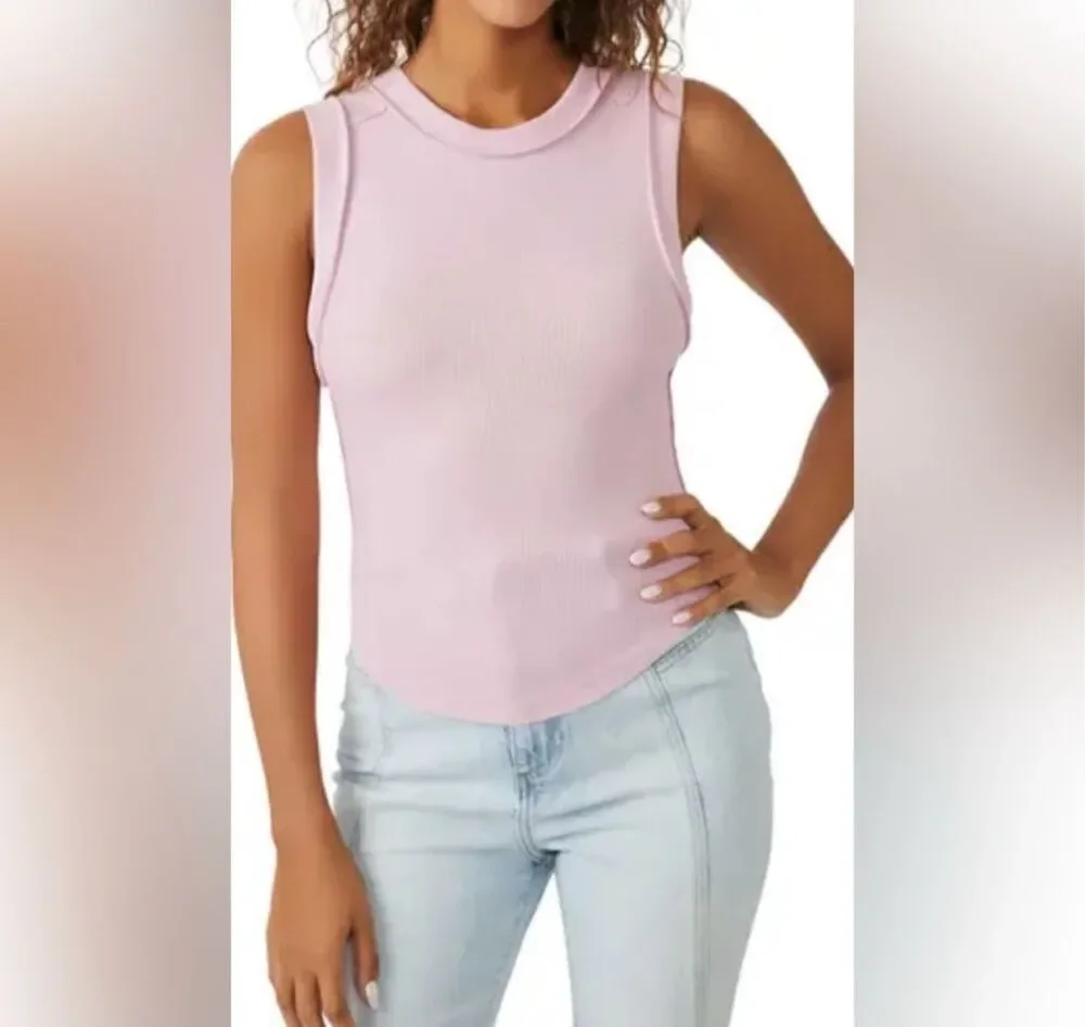 Free People We The Free Kate Ribbed Tank Pink Stretch Top XS NEW